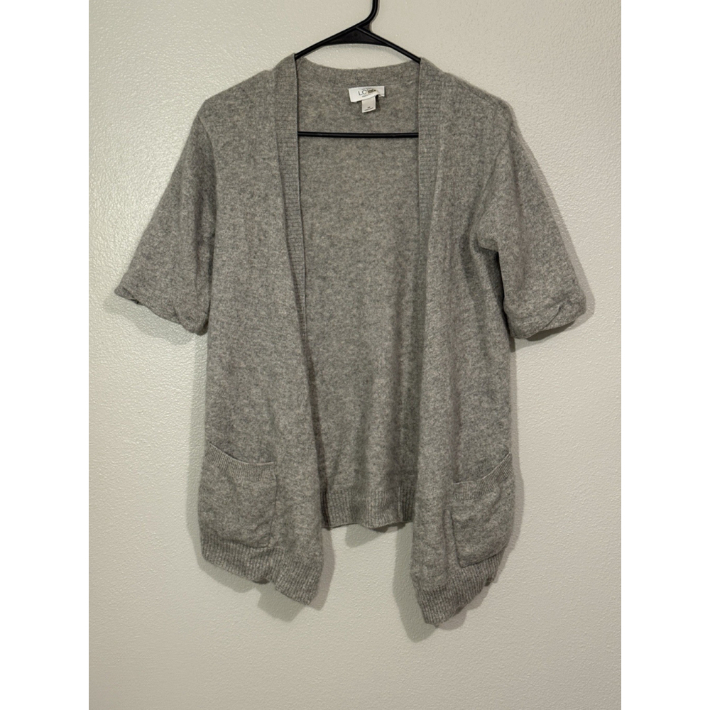 LOFT Ann Taylor Gray 100% Cashmere Short Sleeve Open-Front Cardigan, Size M